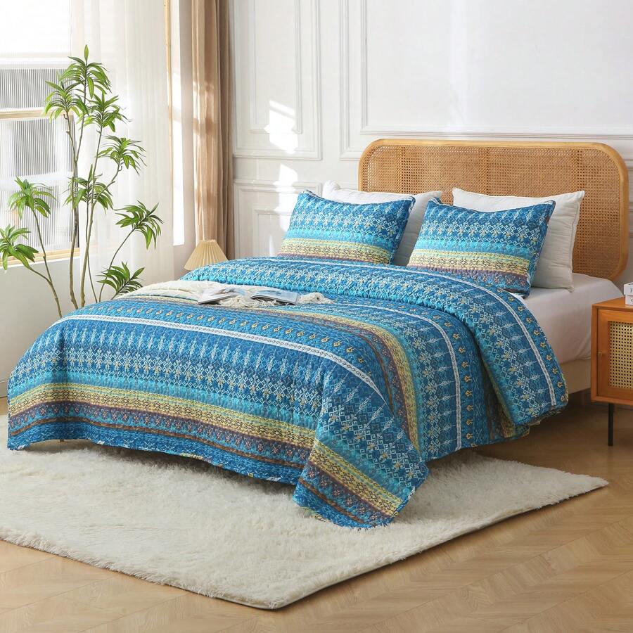Lightweight Quilted Bedspread Coverlet Set Breathable Embossed Wrinkle Cover Set