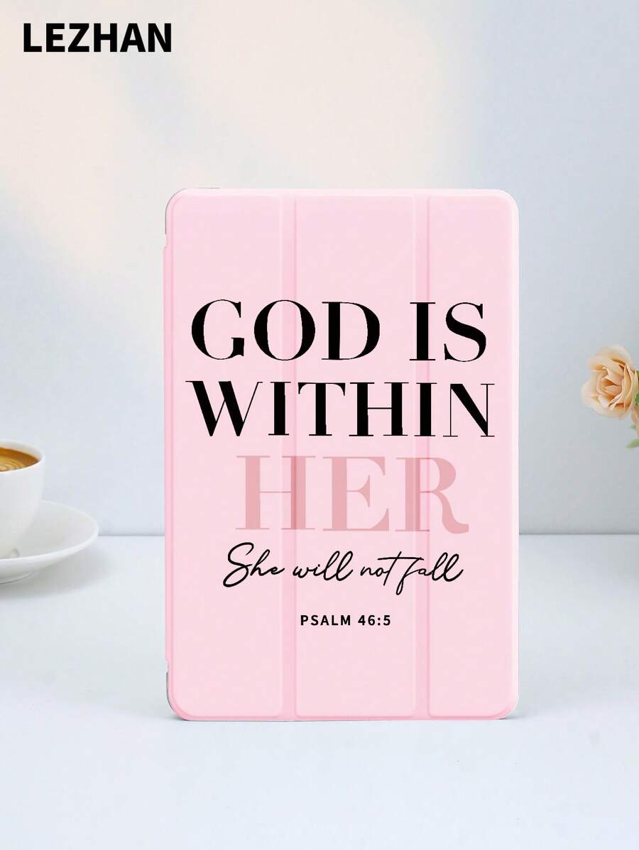 God Is With Us Slogan Pattern Flat Protective Case, Compatible With IPad 10.2 Inch, IPad Pro 11 2021/2020/10th Gen/Mini 4/5/6, Galaxy Tab A8 10.5 Inch 2022, Matepad 10.4/Tab, With Pencil Slot, Anti-Drop, Tablet Stand Protective Cover