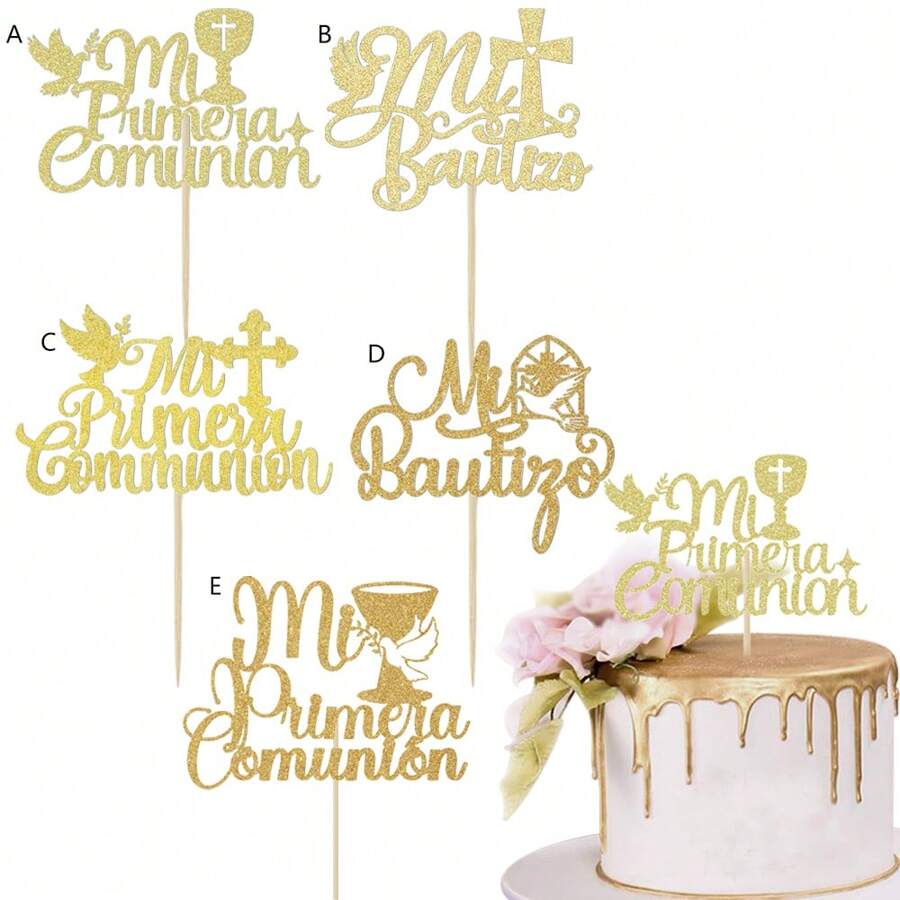 1pc/3pcs/5pcs Communion Baptism Cross Cake Topper,For Communion Baptism Shower Party Cake Decoration Supplies