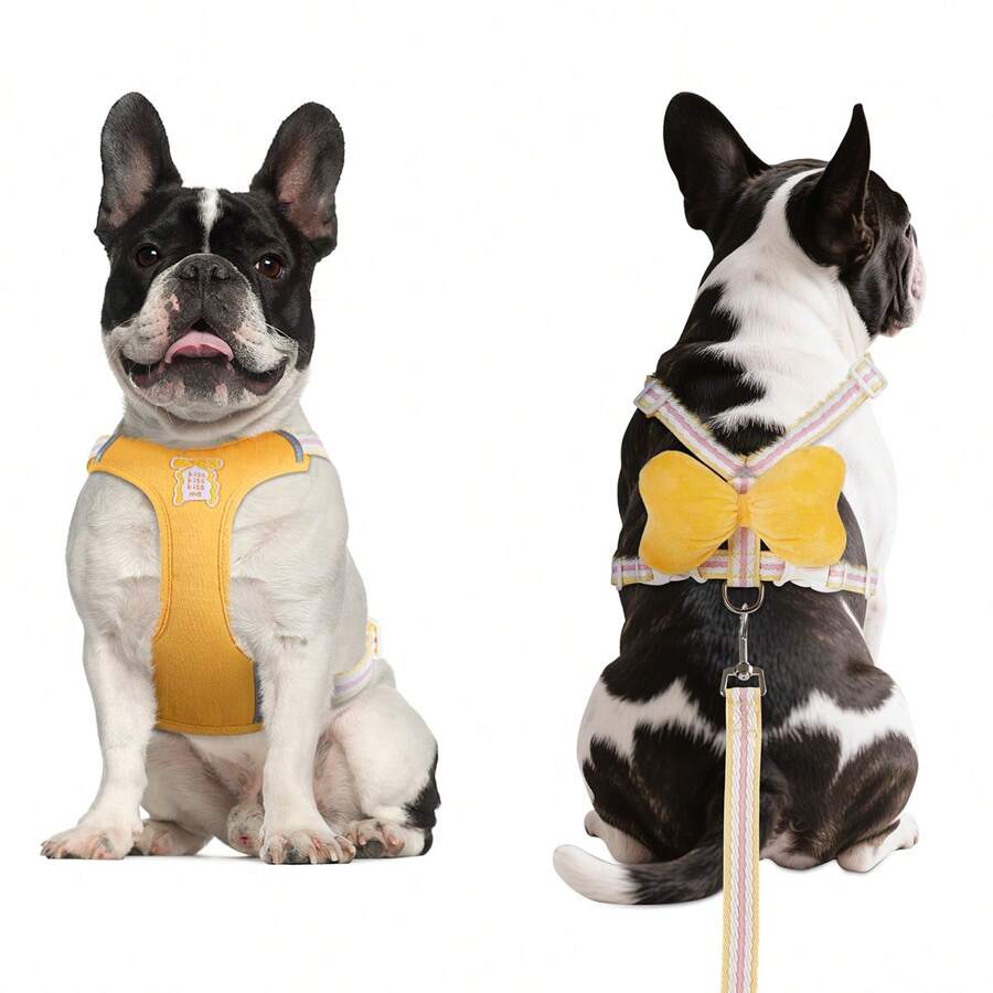 Arnés de perro ajustable sin cremallera con correa, arnés de moño, chaleco de arnés de perro super transpirable acolchado, conjunto de arnés y correa reflectante para perros pequeños y medianos
