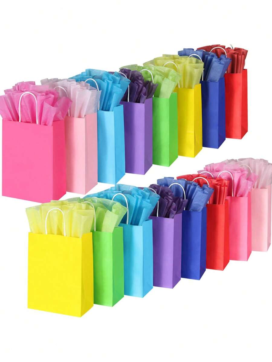 Colorful Gift Bags, 8 Color Party Favor Bags With Handles For Weddings, Birthdays, Party Supplies And Gifts Rainbow