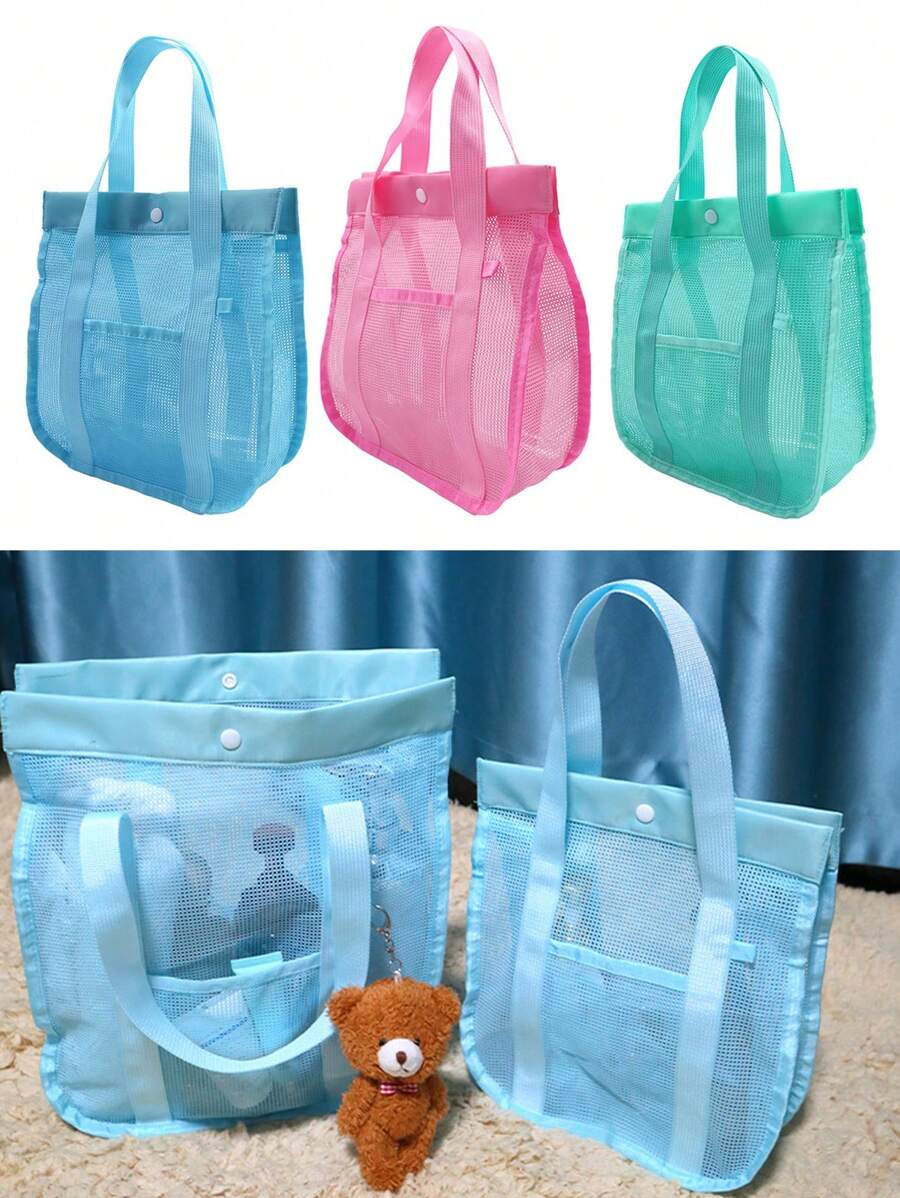Mesh Toiletry Bag, Portable Multi-Pocket Storage Organizer Tote, Beach Carry Bag, Polyester Mesh Beach Bag