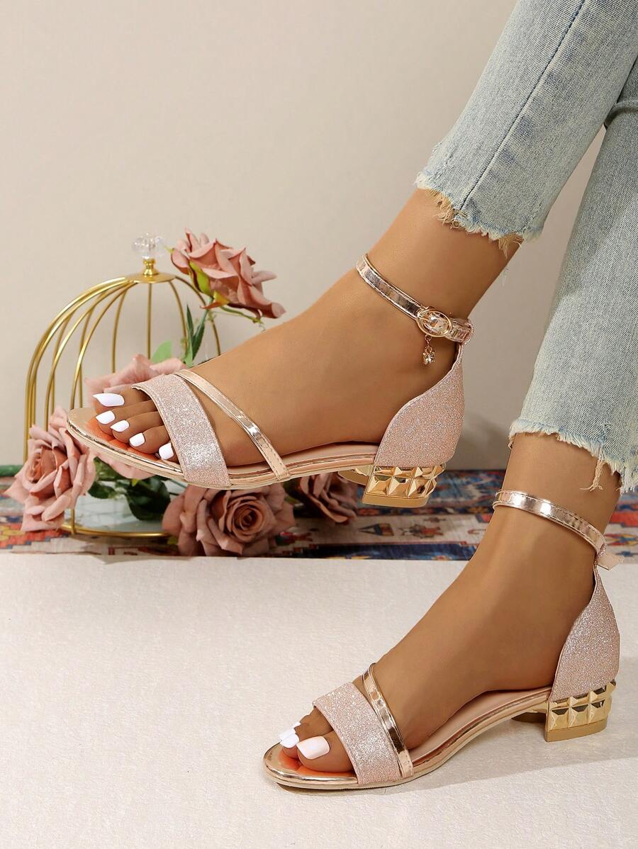 New Fashion Double-Strap Open-Toe Sandals With Ankle Buckle Design, Exquisite And Stylish