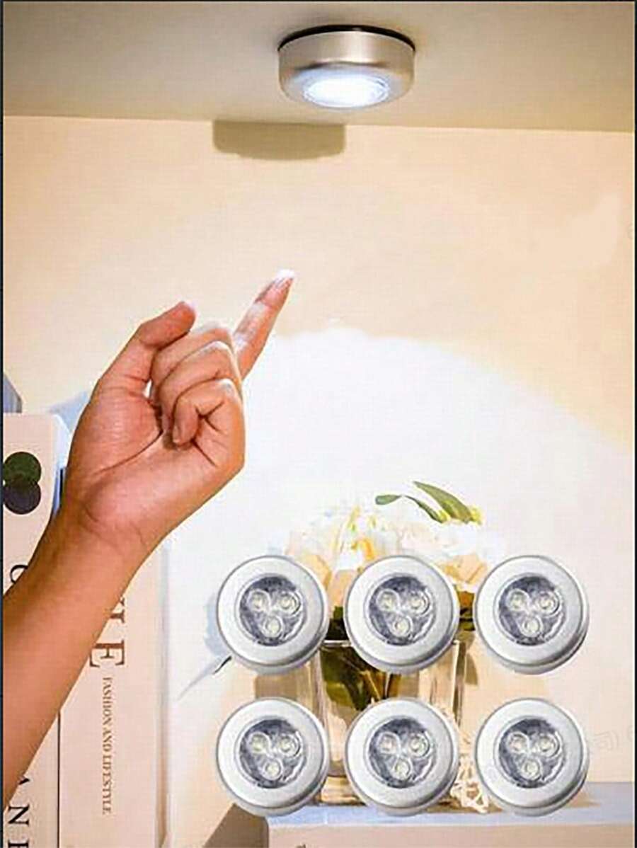 10 Luci a LED Senza Fili Sensore al Tocco, 3 LED Rotondi Autoadesivi Luci Notturne Con Luminosità Simile a Cristalli Per Interni Auto, Corridoi, Bagni, Camere da Letto, Cucine e Armadietti - A Batteria (Batterie Non Incluse), Luci LED Per Auto