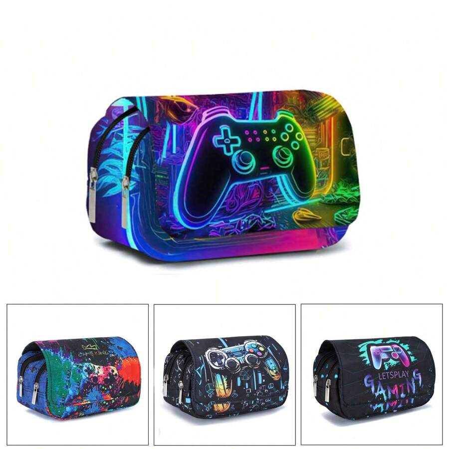 Pencil Case For Boys And Girls, Double-Sided Pattern Pencil Case, Large Storage Wallet Card Case,Compartment Pencil Case For School Students