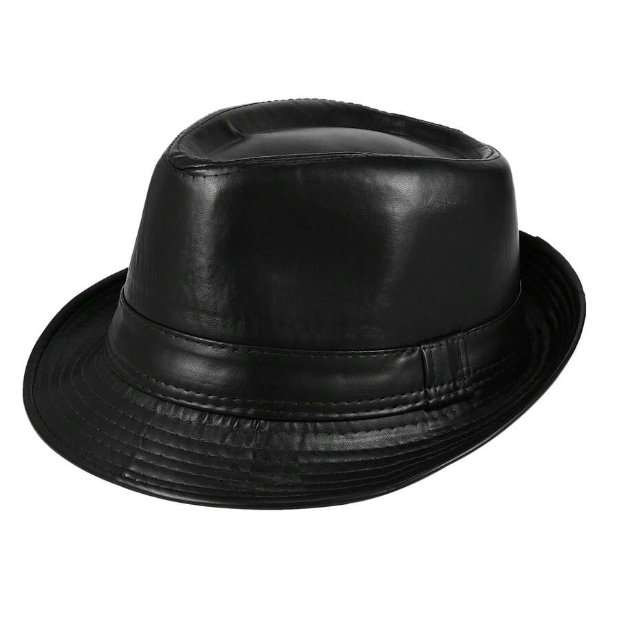 JEWELRYWE Men's Fashion Classic British Style Jazz Hat, Gentleman Imitation Leather Top Hat