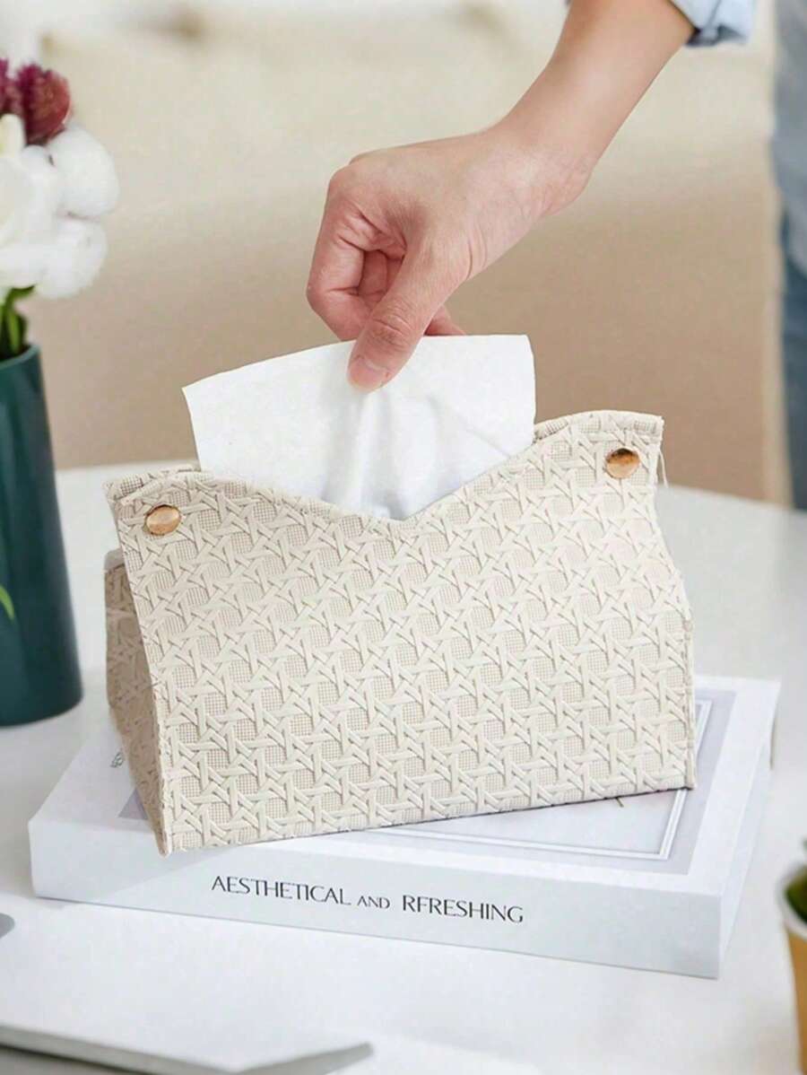 1 Stück zufällige Farbe PU gewebte Textur Taschentuchbox, einfarbiger gewebter Muster geprägter Gesichtstuchhalter Set, einfarbige PU-Leder wasserdichte gepresste vertikale Taschentuchbox, modernes einfaches Taschentuchbox, für Schreibtisch, Zuhause, Tisch, Heimdekoration, Heimorganisation und Aufbewahrung, Raumdekoration, Schlafzimmerdekoration, Küchenausstattung, Küchengeräte, Küchenorganisation, Reisen, Urlaub