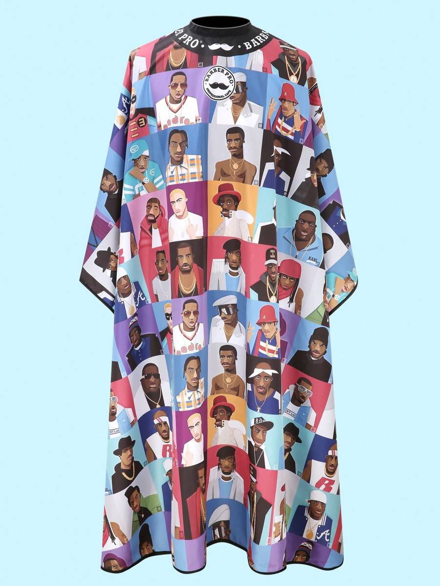 1pc Fashionable Tie-Dye Colorful Printed Hairdresser's 6-Snap Collar Hair Salon Waterproof, Anti-Static, Gray Bottom, Anti-Shedding Cutting Cape