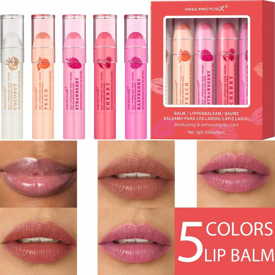 5pc Lip Balm Set, Lip Gloss & Lip Balm, Long-Lasting Moisturizing Makeup, Enhance Lip Color, Infused With Natural Fruit Oils, Gift Set For Women