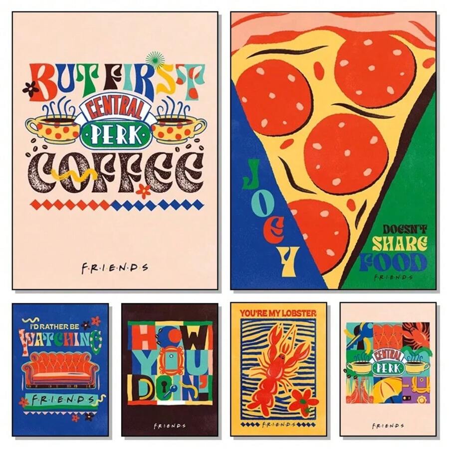 Stampa artistica da parete del telefilm Friends, cartellone cartoni animati vintage, dipinto su tela con divano del Central Perk Cafe, decorazione per caffetteria, opzione con cornice