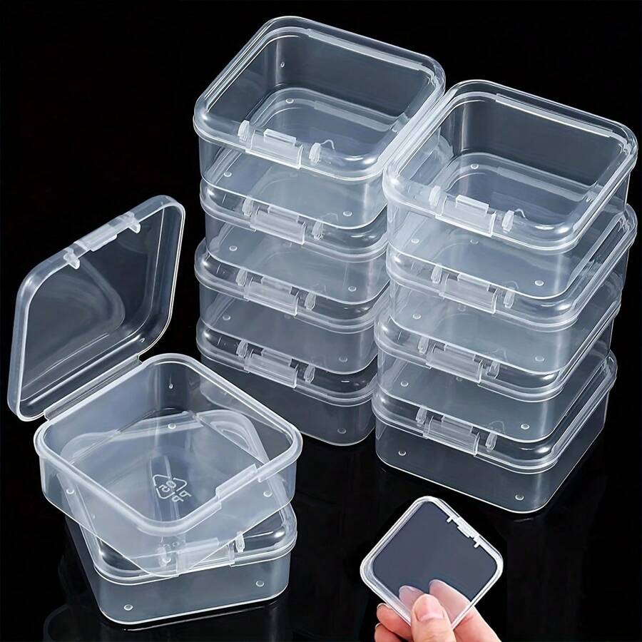 6pcs/3pcs./1pc Storage Box Plastic Storage Box, Square Transparent Plastic Storage Box With Lid - Durable, Seamless Storage Box For Jewelry, Hardware, Earplugs And Small Accessories - Multi-Purpose, Wear-Resistant, Jewelry Storage Box, Desktop Storage Sticker Storage Box