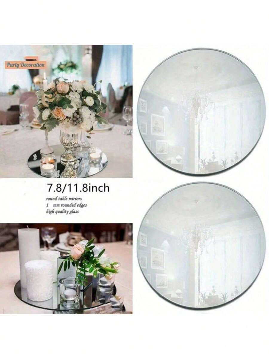 5pcs, Wedding Mirror Tray, 8-Inch Round Mirror Candle Board, Used For Wedding Decorations In The Center Of The Table, Baby Shower Mirror Decoration Tray, Wedding Table Candles, Party Tiles, Christmas Decorations, Jewelry Store Tray Wall Decor Room Decor Stickers Personalised Stickers