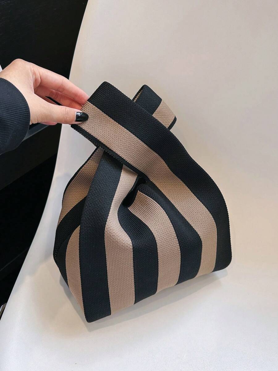 1 pieza de Bolso de mano con patrón de rayas de estilo trenzado, de material de poliéster, muy adecuado para adolescentes, damas, niñas, estudiantes, trabajadores de cuello blanco. Apto para compras, vacaciones, viajes, fiestas, trabajo, exteriores. Puede almacenar teléfonos móviles, llaves, lápices labiales, cosméticos, monedas, artículos pequeños, productos de cuidado de la piel y otros artículos personales