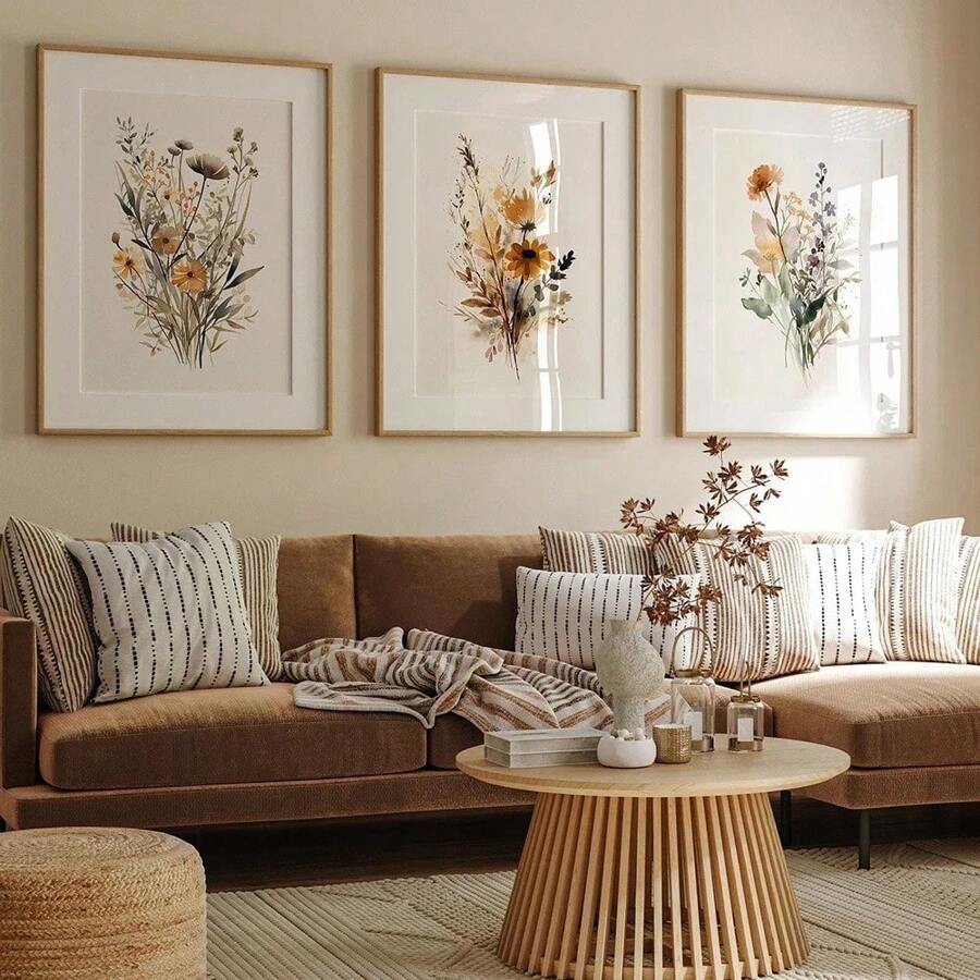 1pc Scandinavian Minimalist Aesthetic Wall Art Neutral Watercolor Wildflowers Plants Poster Prints Home Bedroom Living Room Modern Decor Gift Optional Frame