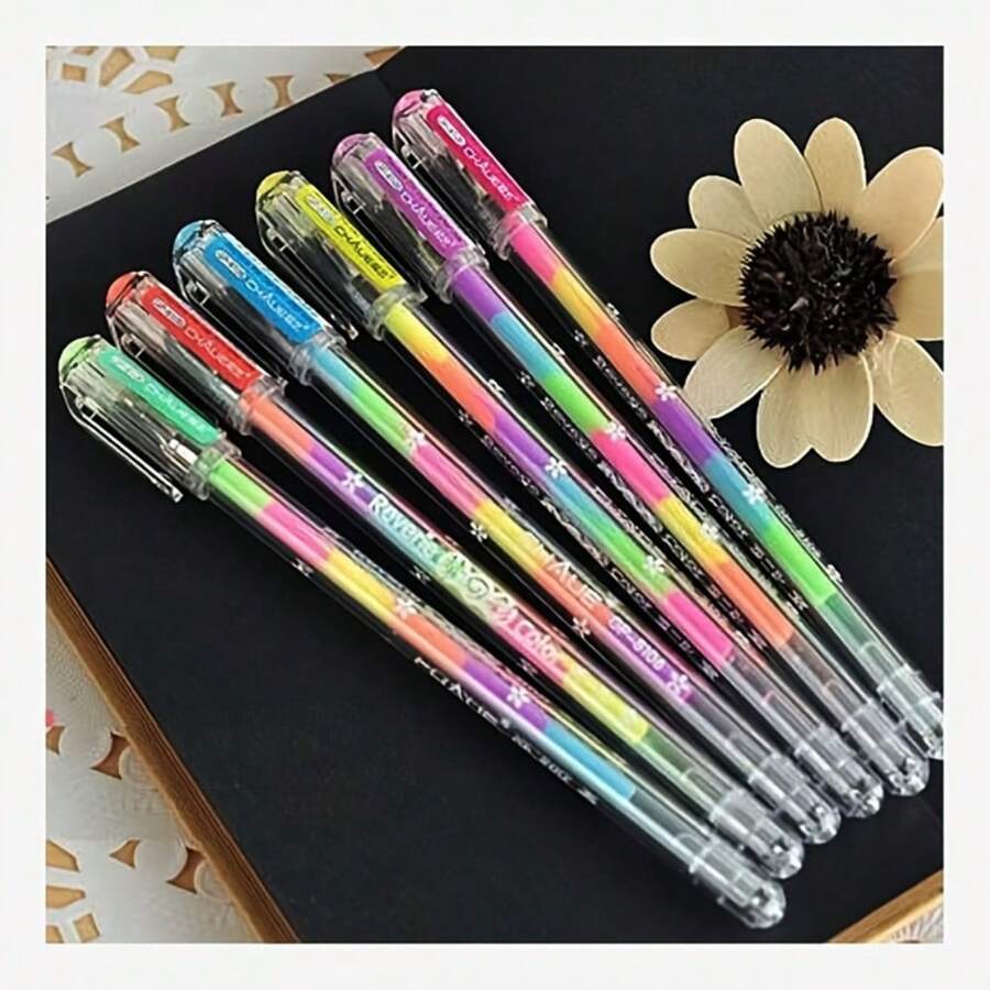 6 jasnych tęczowych długopisów kulkowych - 0,8 mm wielokolorowy fluorescencyjny tusz, gładkie pisanie fluorescencyjnych długopisów odpowiednich do szkół, biur i projektów artystycznych na czarnym papierze - 6 szt. Powrót do szkoły