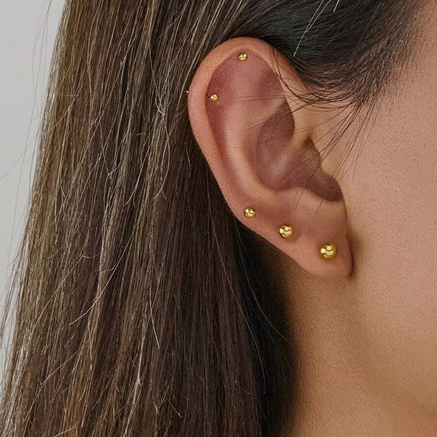 2pcs 2mm/3mm/4mm/5mm Stainless Steel Ball Stud Earrings, Minimalist Tiny Earring, Can Sleep Without Removing, Hypoallergenic Piercing, Gold/Silver Tone, Suitable For Women's Daily Wear