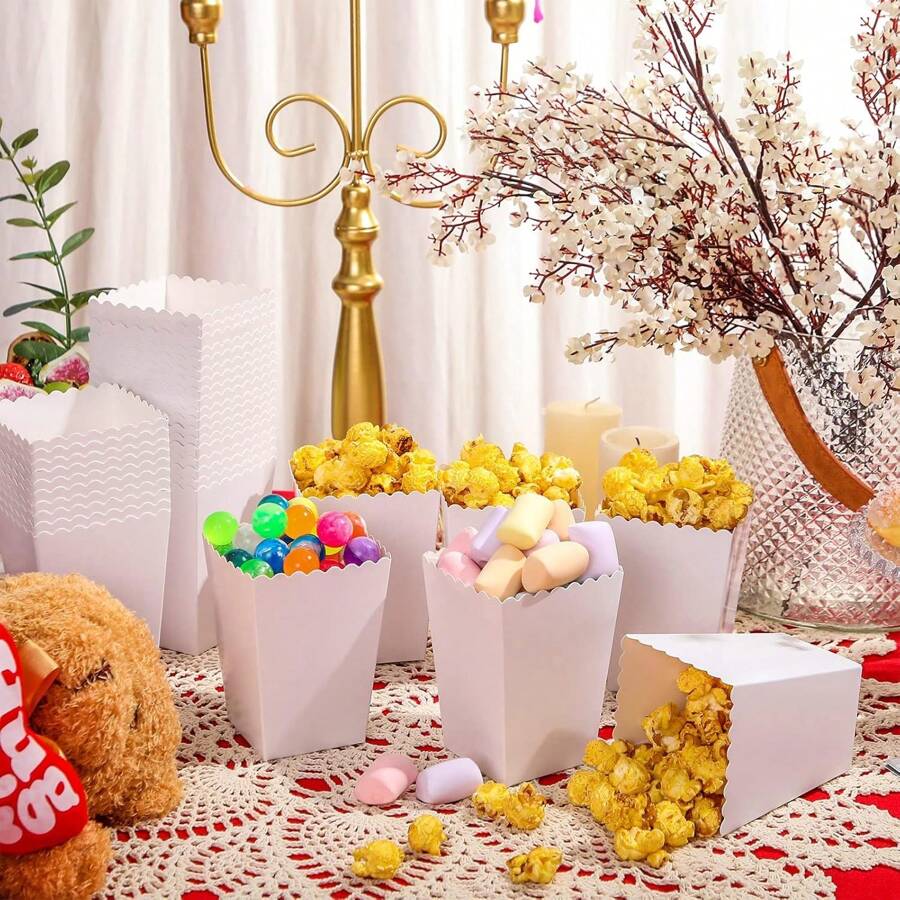 100/48/36/24/12PCS/1PCWhite Popcorn Boxes, 2 X 4.5 X 3 Inch Mini Popcorn Boxes For Movie Night DecorationsChristmas / Halloween