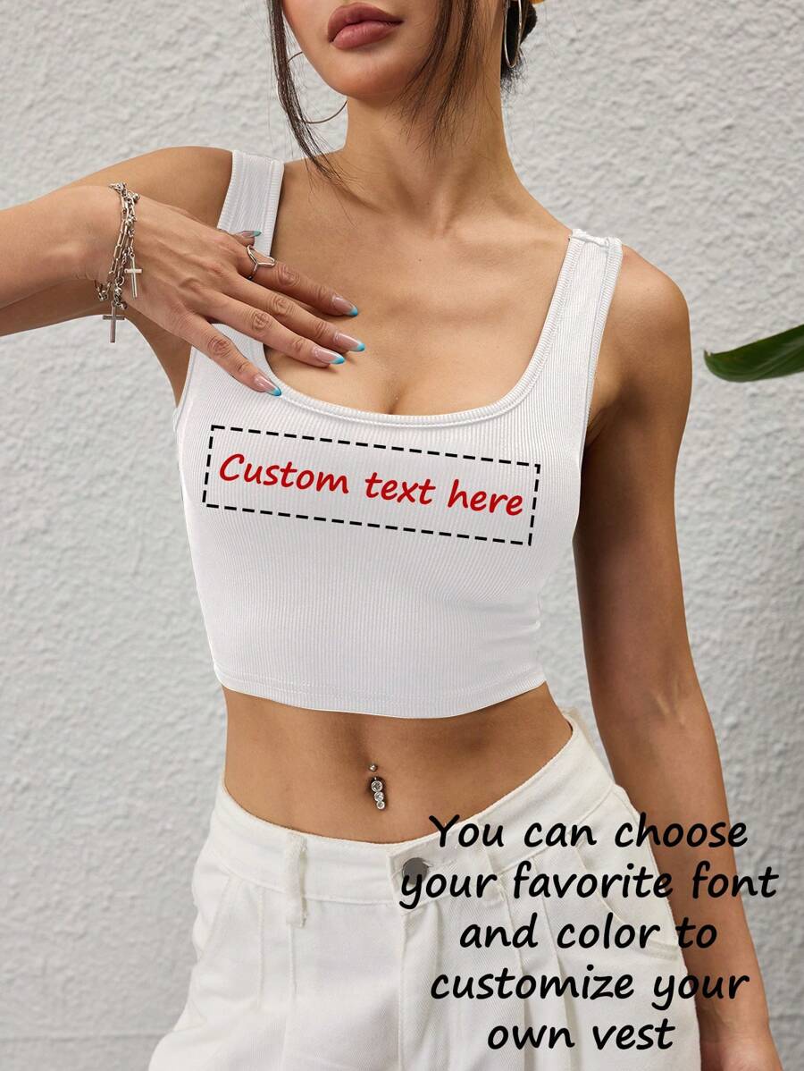 Custom Sports Personalized Gifts, Custom Ladies Short Vest, Add Text (Name/Quotes/Sentence/Holiday/Numbers Etc), Choose Your Favorite Font, The Effect Will Show One Letter One Colour, Design Your Own Personalized Printed Short Vest As A Gift For Your Girlfriends