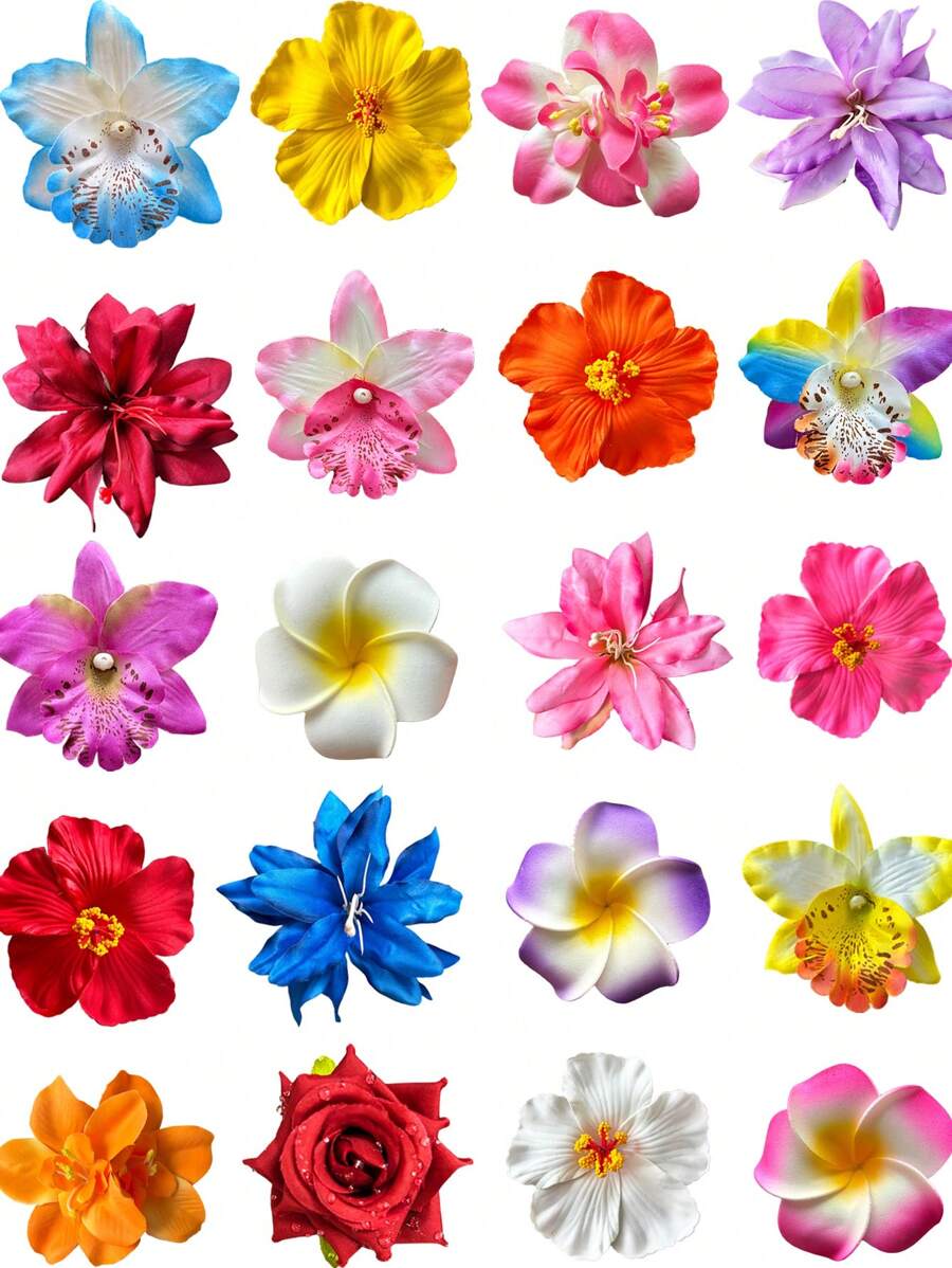 10 Stücke zufällige Farbe Frauen Hibiskus Haarclips, Hawaii Blumenclips, Pflaumenbüten-Schaum-Haarclips, Hawaii Tropen Party Dekorationen, Strand Schwimmbad Urlaubskleidung, Hawaii Party Zubehör Klauen Clips Haarclips Haarspangen