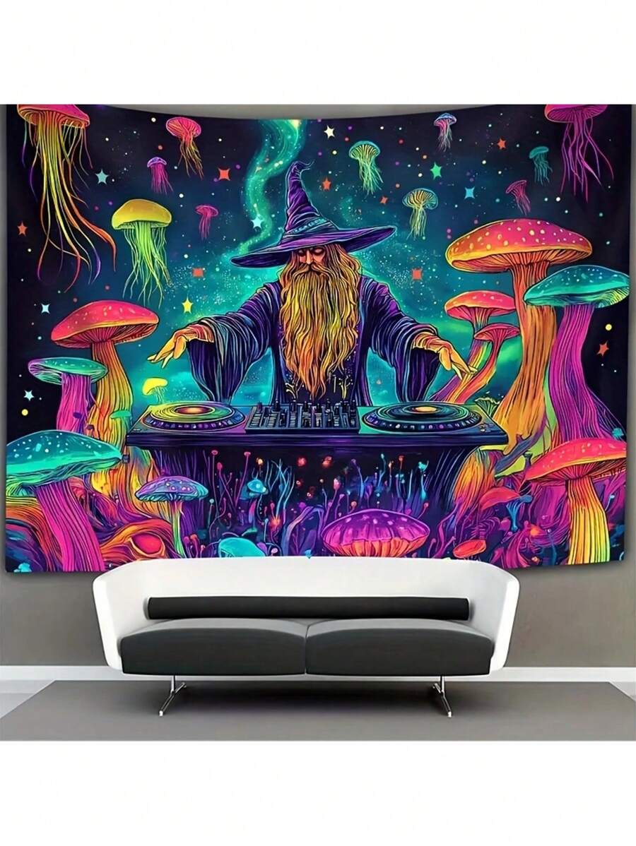 1 szt. Świecące tło meduzy Disco - motyw Fun Wizard, gobelin do dekoracji imprez, wystrój domu, tło do transmisji na żywo, baner na artykuły imprezowe, dekoracja pokoju, flaga, dekoracje urodzinowe, dekoracje imprezowe, wystrój szkoły, szkolna niespodzianka, wystrój akademika, powrót do szkoły