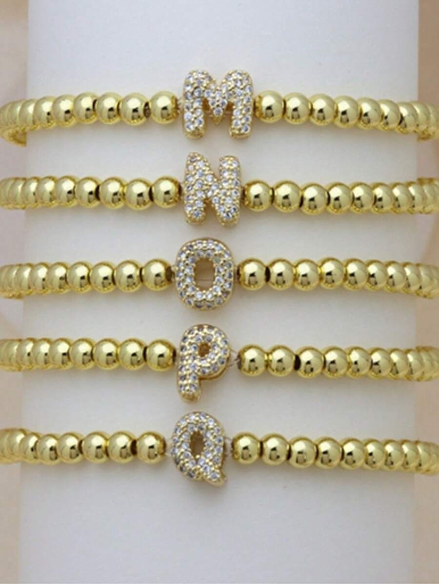 1 pieza pulsera con dije con letra de circonita cúbica de estilo clásico y de moda, pulsera de cadena ajustable de lujo con inicial A-Z, joya como regalo para mujeres