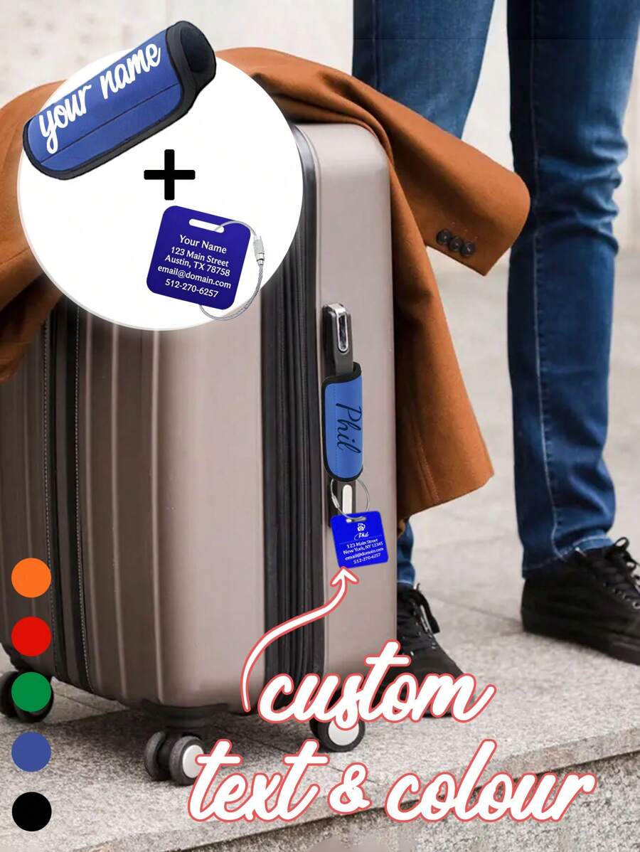 1pc Personalized Luggage Handle Wrap And Luggage Tags , Custom Name And Colour.Travel Bag Luggage Handle Wrap And Travel Tag.Available In A Variety Of Colors, Shapes, And Designs, Personalized Luggage Tags Add A Stylish Touch To Your Suitcases And Backpacks, Making Them Easy To Spot On Baggage Carousels.