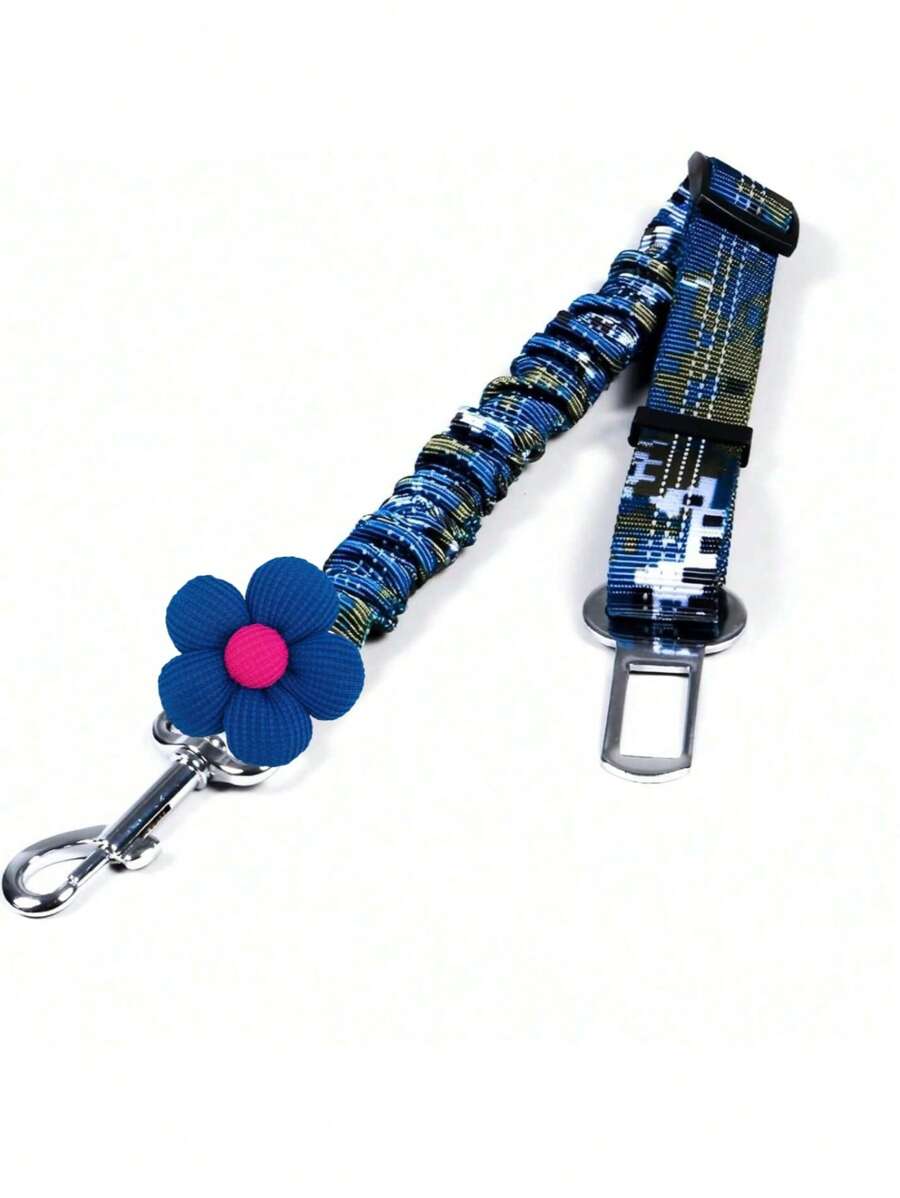 Floral Pet Safety Leash - Adjustable Dog Safety Tether Strap, Suitable For Large And Small Breeds, Compatible With Car Seatbelt Buckle