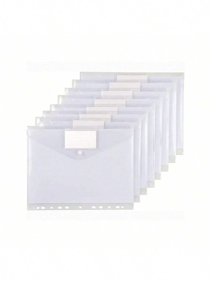 8 pezzi buste trasparenti per documenti con chiusura a bottone, cartelle per documenti A4 impermeabili adatte per raccoglitori ad anelli da 2/3/4