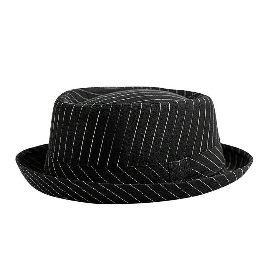 JEWELRYWE Men's And Women's Striped Tweed Hats, Classic Short-Brimmed Manhattan Jazz Hats, Unisex Dress Hats, Felt Hats, Suitable For Daily Matching And Formal Occasions