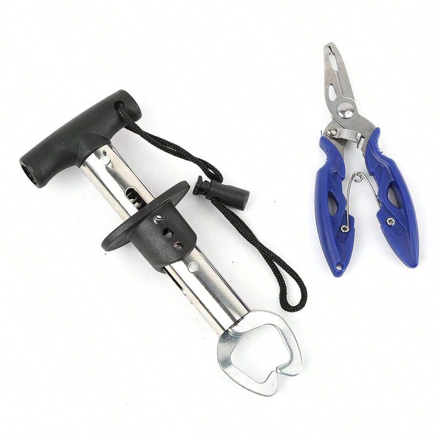 Köder-Zangen-Set mit Fisch-Controller, die Köder-Zangen schneiden die Leine präzise durch und demontieren Haken, der Fisch-Controller bietet einen rutschfesten Griff und sicheren Halt, einfach große Fische zu handhaben. Leicht & tragbar, langanhaltend, ein zuverlässiges Werkzeug für Kunstköder-Angelenthusiasten