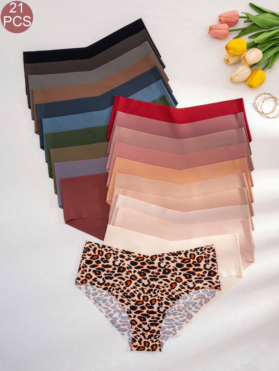 21pcs/Pack Women's Solid Color Self Adhesive Comfortable Bikini Briefs