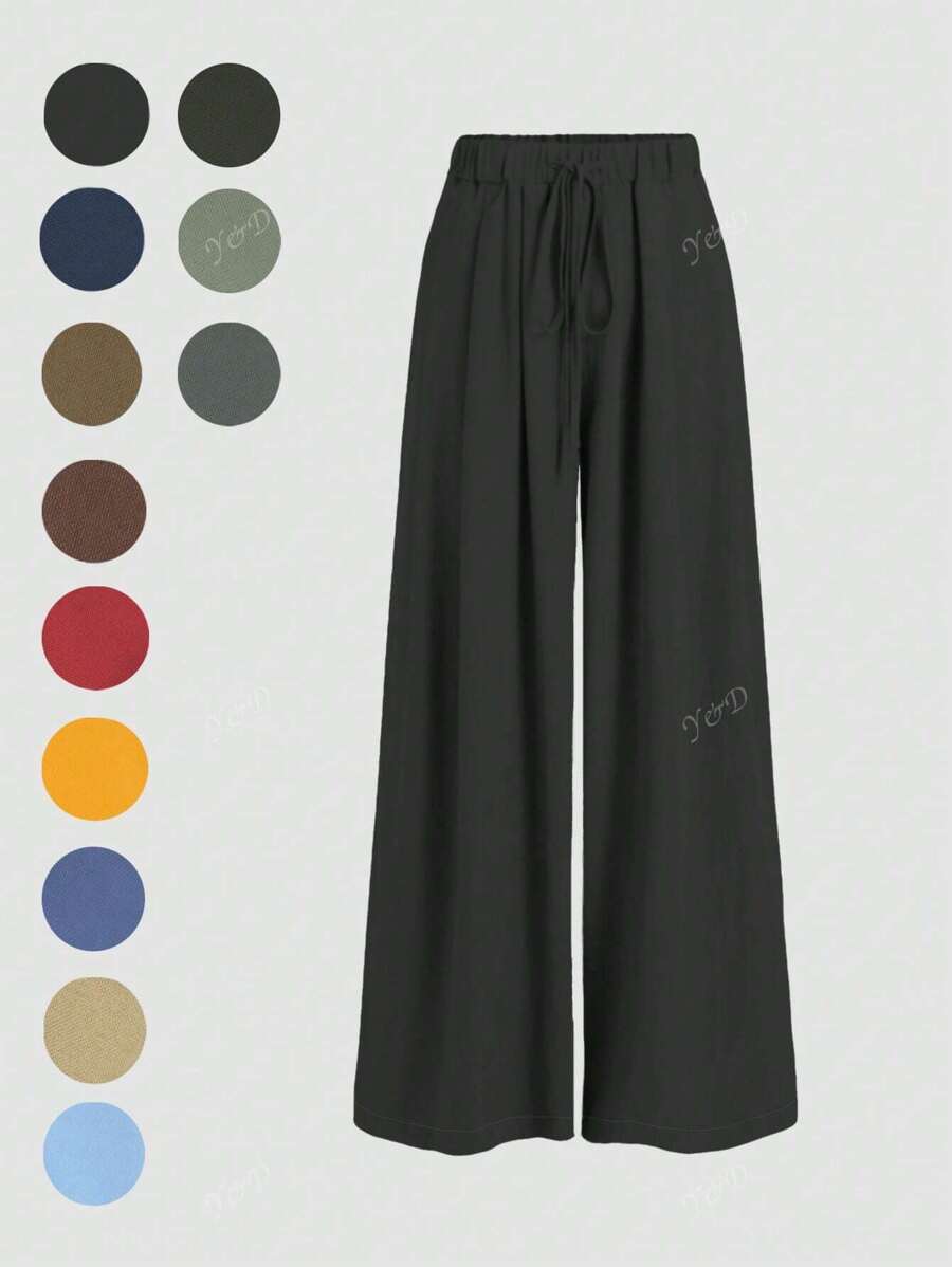 Pantalon large à taille élastique et cordon de serrage de couleur unie pour femmes, pour le printemps/été, décontracté et pour le travail