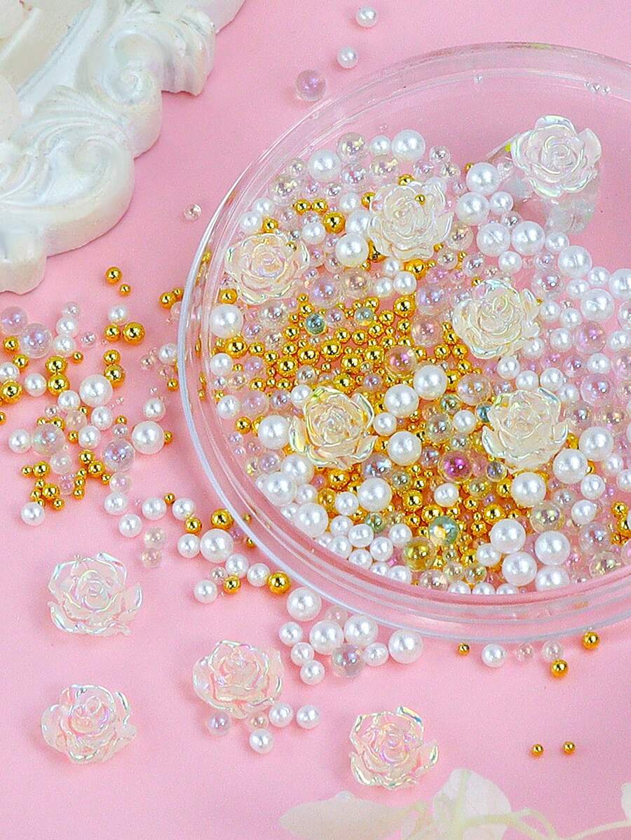 1 boîte Fournitures artisanales mélangées de perles en résine rose aurore boréale 3D pour la réalisation de bijoux, cartes, cadres photo et autres décoration artisanale.