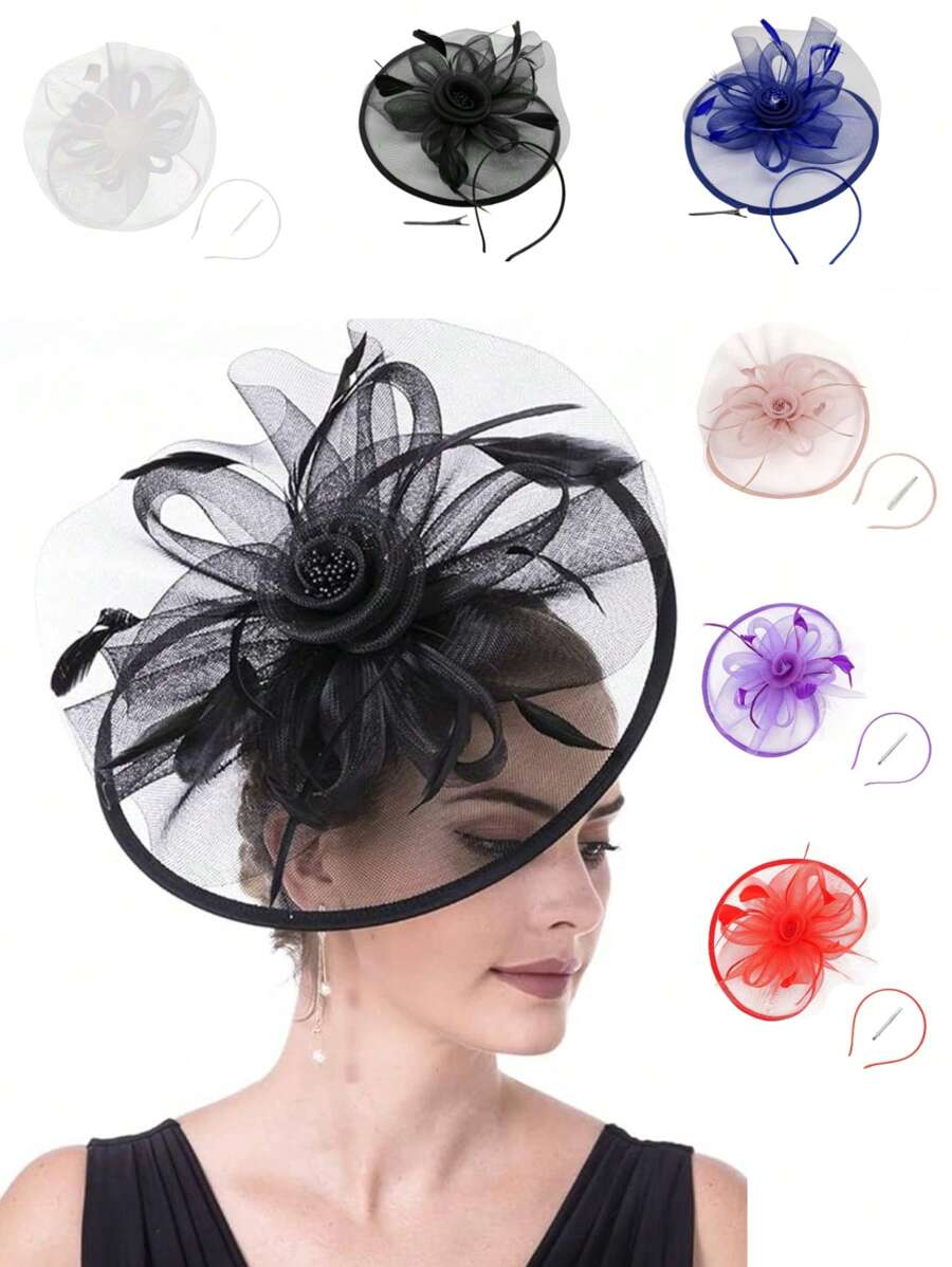 1Pc Fascinators Hats For Women Fancy Tea Party Hats Kentucky Derby Hats Feather Hair Clip For Wedding Party Church Hats