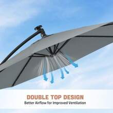 OYAJIA Cantilever Garden Parasol With Solar-Powered LED Lights, 3 M Banana Patio Umbrella With Cross Base, Crank For Opening Closing, Sunshade With Protection UPF 50+, Grey