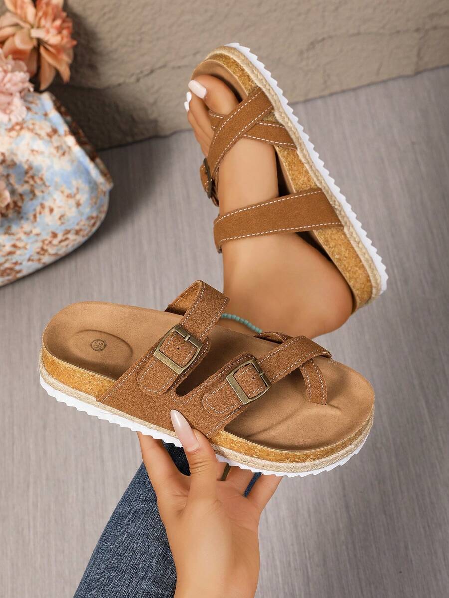 Retro Thick Sole Slide Sandals For Women, Summer Outdoor Wear With Dresses, Slip-On Sandals