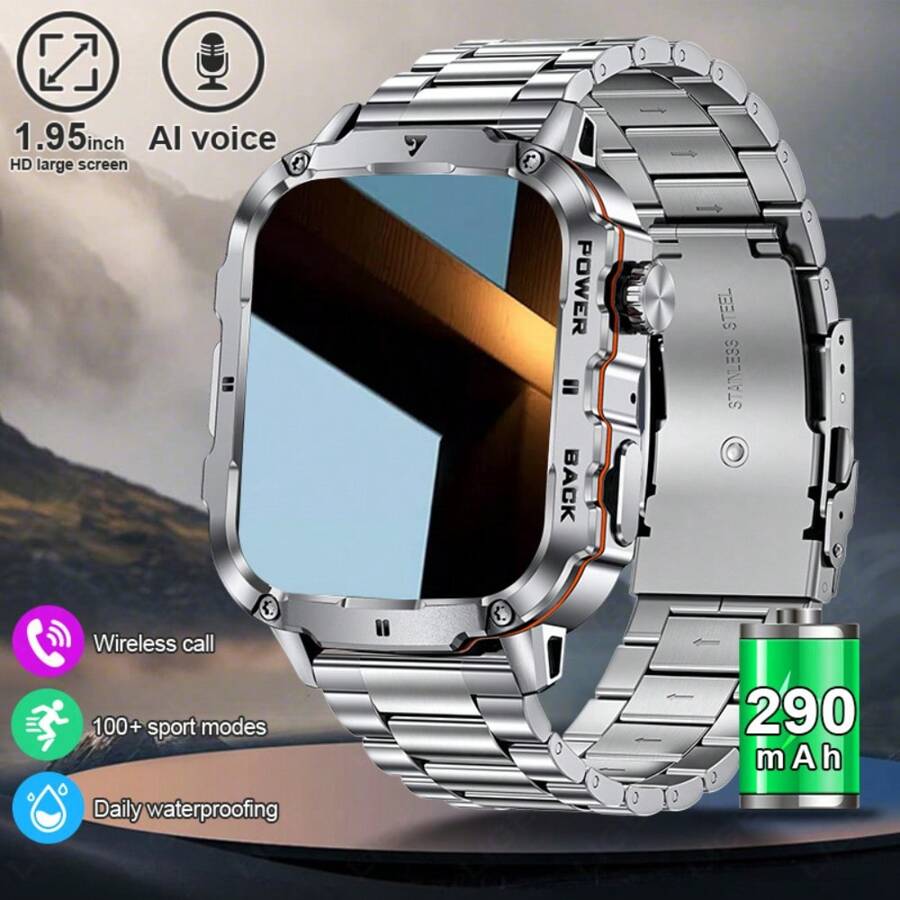 LIGE Smart Watch/Stylish Sports Watch/1.95-Inch Large Screen/Wireless Call/Smart Voice Assistant/Calories/Timer/Alarm Timer/Photo Record/Multifunctional New Men's And Women's Watch/Sports Tracking Bracelet/Men's Watch/Ladies' Watch/Ladies Watch/Wear Decoration