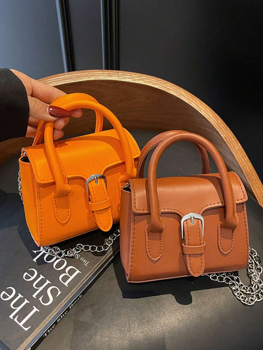 1 Solid Color Metal Buckle Decorated Chain Shoulder Strap, Pu Leather, Handheld Crossbody Dual Function, Magnetic Buckle Closure, Minimalist Style Small Square Bag, Spring And Summer Daily Commuting Light Luxury Items (Suitable For Urban Women)
