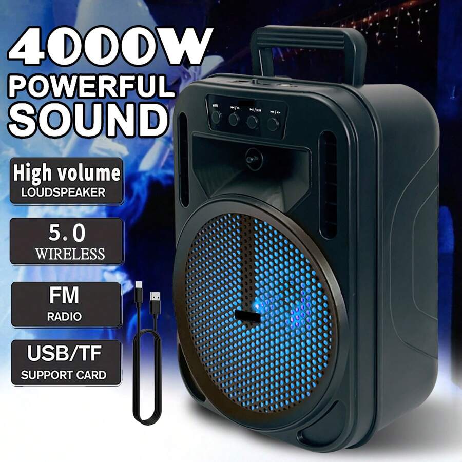 Dazone Portable Bluetooth Speaker 6.5-In Woofer Wireless Speaker Subwoofer USB Rechargeable Heavy Bass LED Party PA Sound System AUX FM Remote Control LED Light Handle