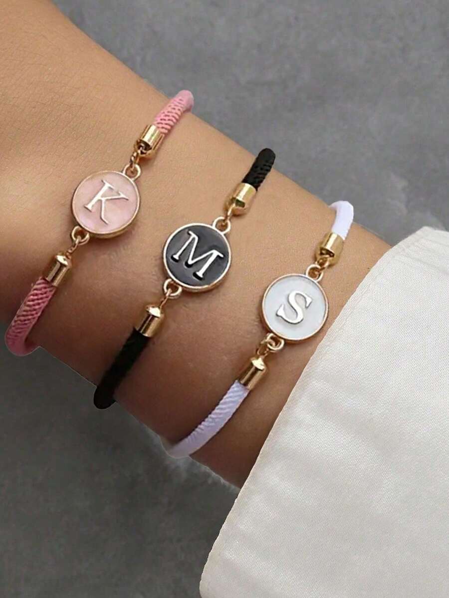 1PC Classic Black A-Z 26 Initial Black Pull-Out Bracelet Women's Simple Casual Style Fashion Charm Jewelry