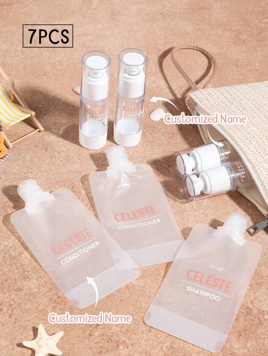7 pièces Sac de bain de voyage personnalisé, ensemble de voyage personnalisé, ensemble de voyage/vacances, portable, gain de place, cadeaux de vacances