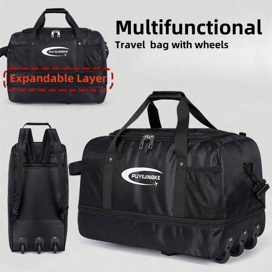 1pc Premium Multi-Functional Expandable Travel Luggage Bag With Wheels, Foldable Travel Duffel Bag, Upright Roller Backpack, Convertible Shoulder Tote With Large Capacity, Suitable For Outdoor Activities Like Camping, Adventure, Party, Travel, Business Trip