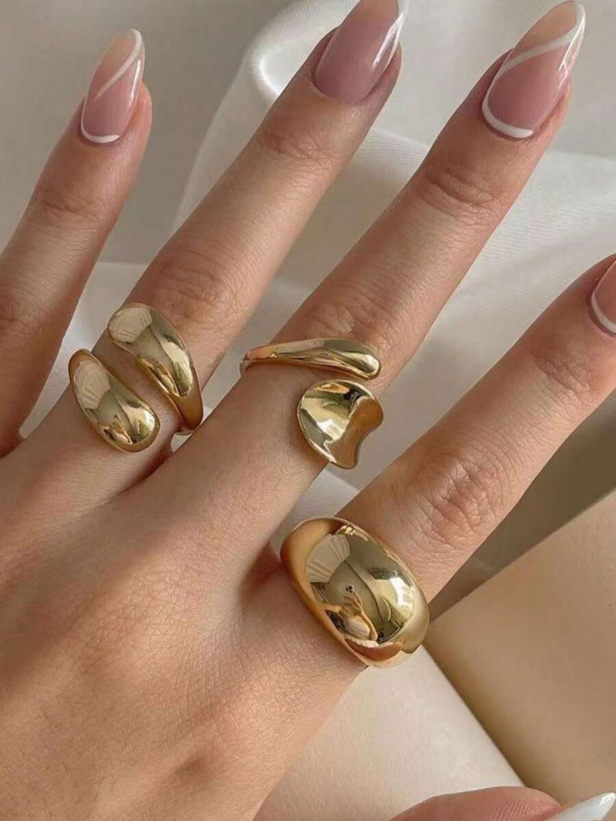 3/4pcs/Set Fashionable Adjustable Women's Ring Set, Geometric Design, Street Hip-Hop Style And Bohemian Elements Adorned Valentine's Day, Mom, Mother's Day, Gift