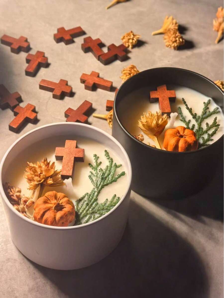 Cross-Shaped Candle, Made Of Natural Soy Wax, Prayer Iron Candle Holder, Suitable For Prayer Ceremonies, Room Decor, And Emergency Lighting