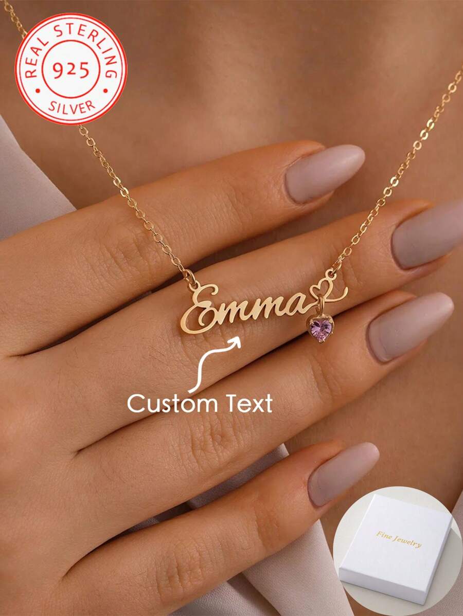 1 pezzo Collana con pendente a forma di cuore in argento 925 con zirconi e nome personalizzato, elegante e romantica, accessorio di stile bohémien per San Valentino, compleanno, anniversario, laurea, Natale, come regalo di alta gamma per amanti e madri.