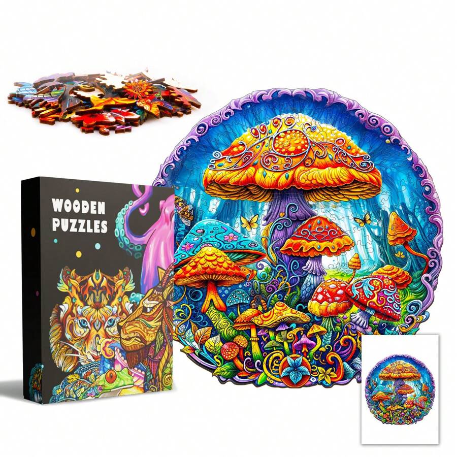 Rompecabezas de madera con forma de hongo mágico, rompecabezas de animales asimétricos, juego de fiesta único, arte decorativo, juego de mesa, rompecabezas educativo para niños, regalo para vacaciones, regalo para el Día de la Madre/Padre, regalo de graduación