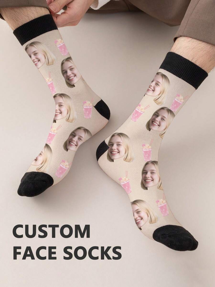 1 paire de chaussettes mi-longues personnalisées pour hommes, avec n'importe quel visage. Chaussettes personnalisées avec photos, chaussettes longues et moyennes amusantes et personnalisées, convenant aux occasions telles que la Saint-Valentin, les anniversaires et les cadeaux