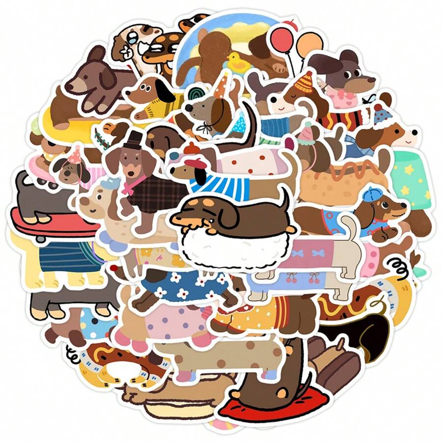 50PCS Cartoon Dachshund Graffiti Stickers Vinyl Aesthetics Stickers For Scrapbooking, Diary, Laptop, Bumper, Skateboard, Water Bottle, Computer, Phone, Cartoon, Hard Hat, Car Stickers And Decals