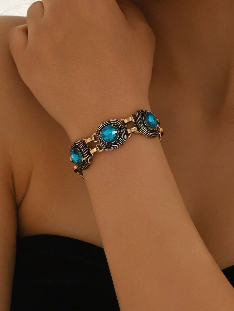 1 pieza Brazalete de piedra verde vintage para mujer, joyería de declaración de estilo bohemio