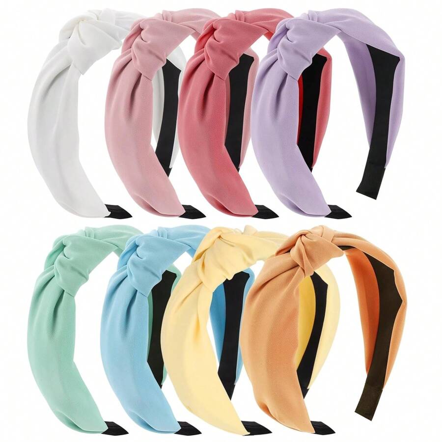 Obeoby 8Pcs Headbands For Women, Fashion Knotted Headband Coffee Series Wide Hairband Girls Hair Accessories